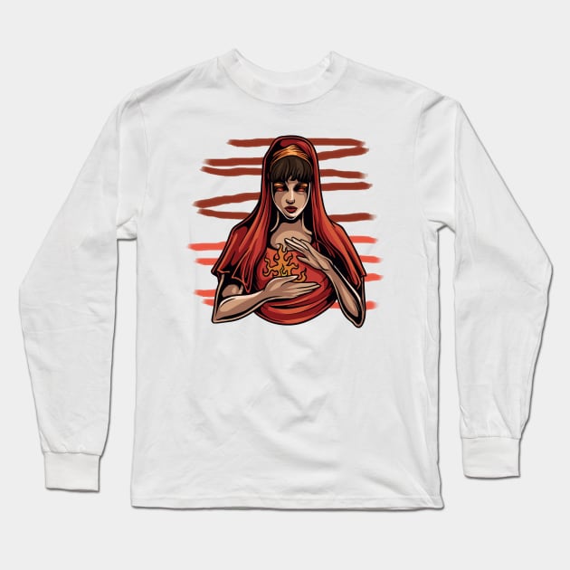 Red woman with fire hands Long Sleeve T-Shirt by nsmar4211